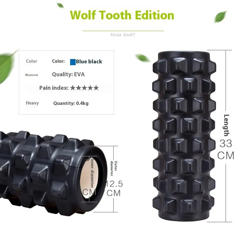 33cm black fitness foam roller with six-piece segmented construction for massage therapy