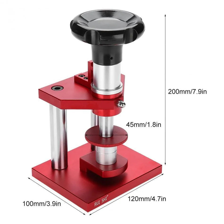 Watch repair spiral cap presser tool with 20 plastic moulds for back cover sealing