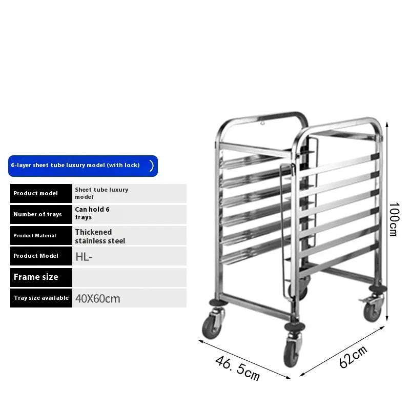 Stainless steel six-layer cake and bread cooling rack with a 40x60cm tray.