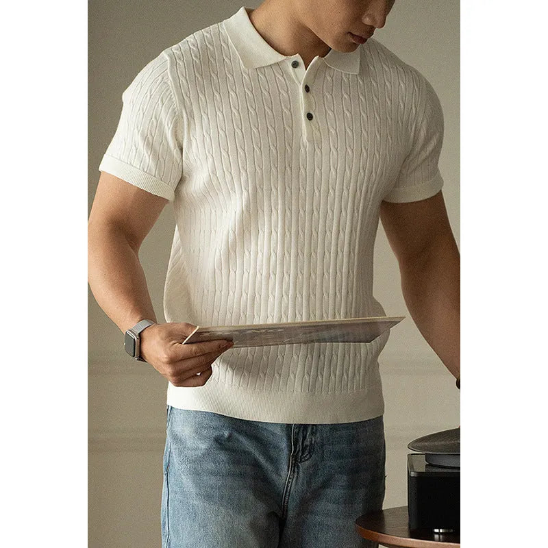 Men's khaki short sleeve business top showing Asian fit sizing for M L XL 2XL