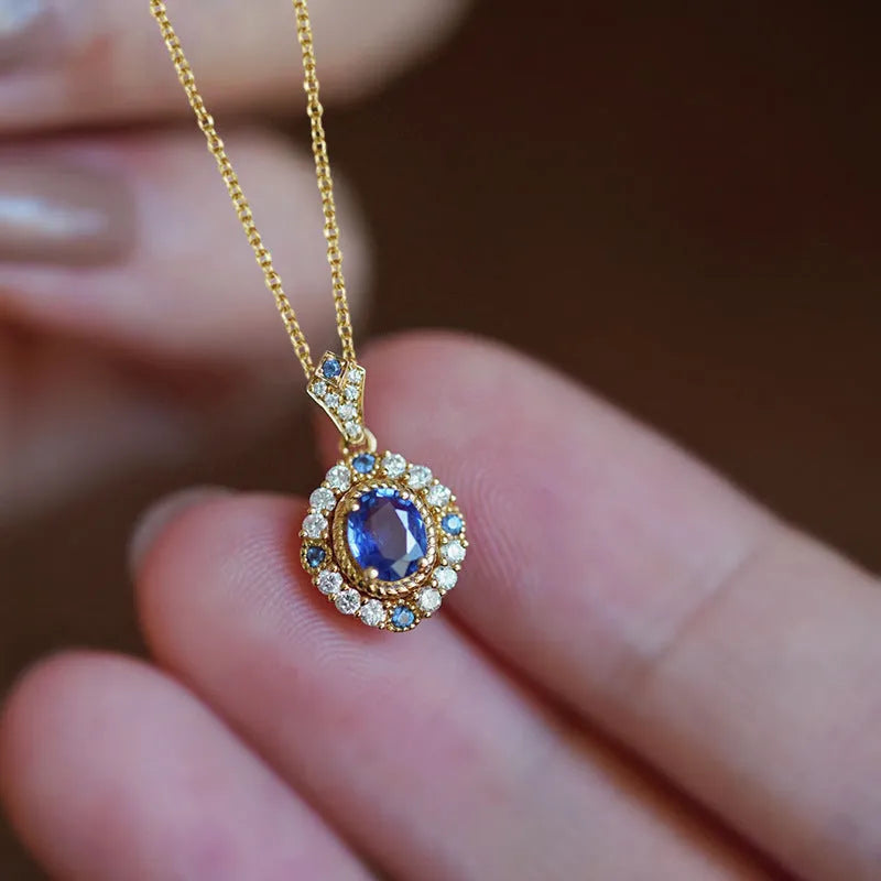 Huitan women's necklace with mixed gem pendant on adjustable golden chain