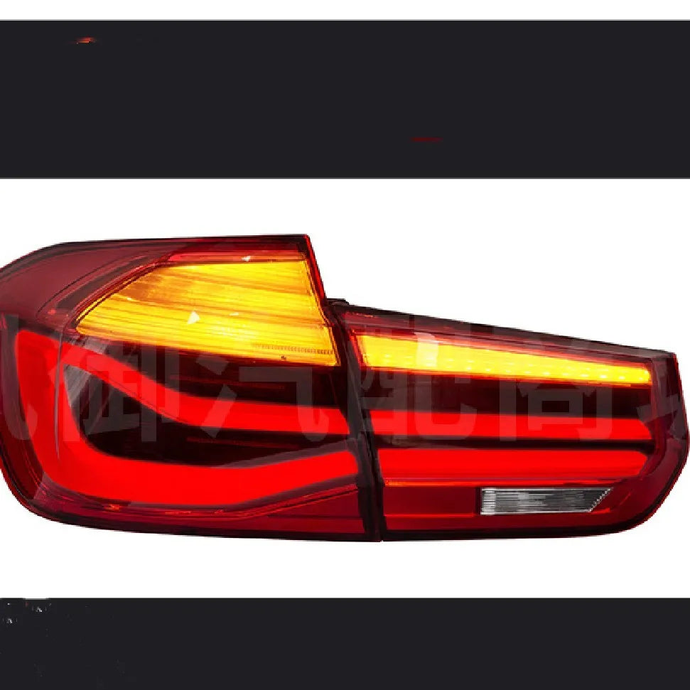 BMW 3 Series tail light assembly with LED streamer running light in smoked black or red finish.