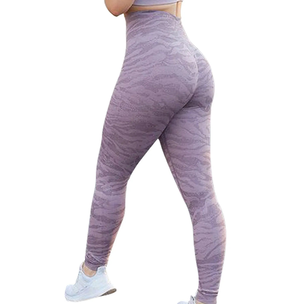 Women's push-up booty leggings in leopard print pattern for gym workouts and yoga.