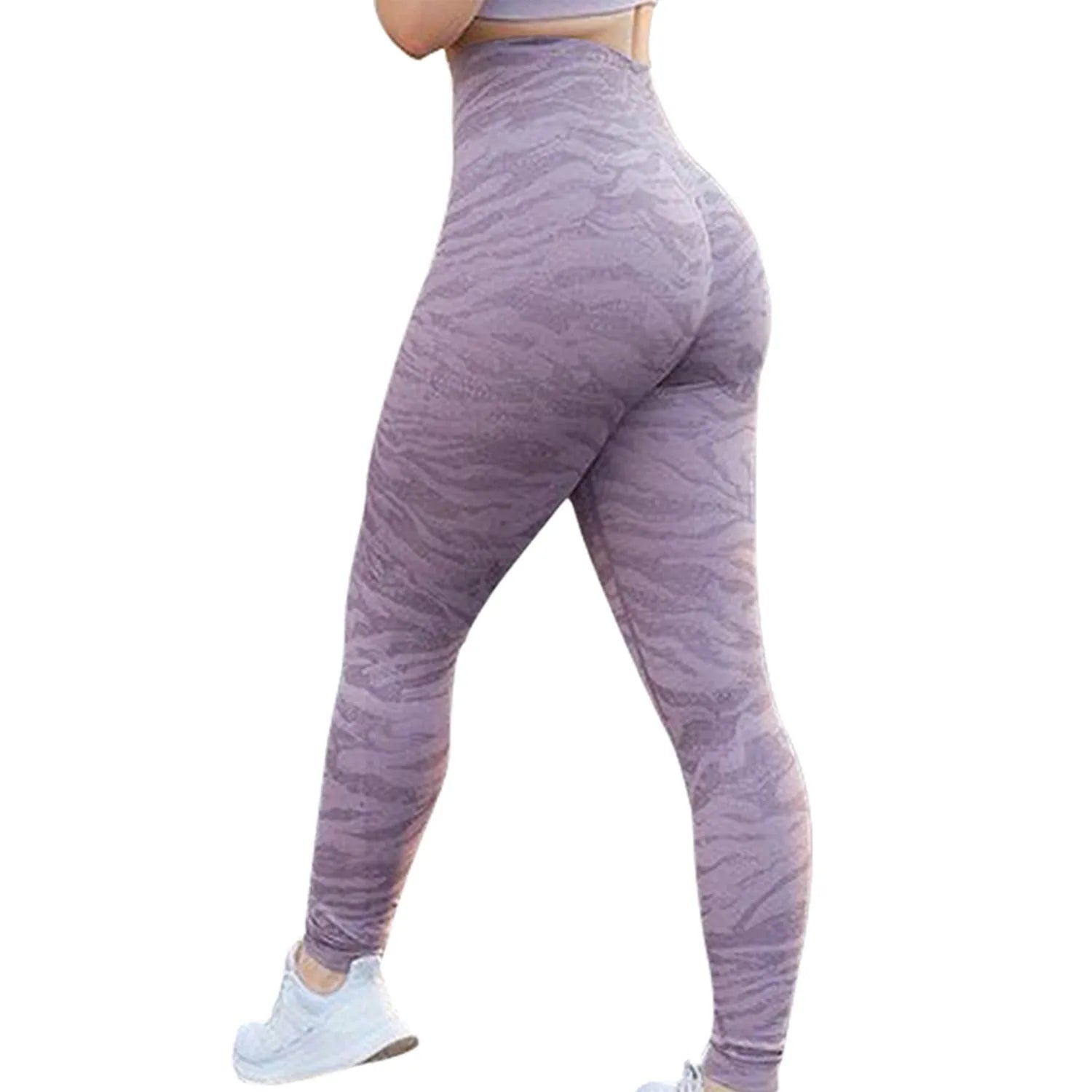 Women's push-up booty leggings in leopard print pattern for gym workouts and yoga.
