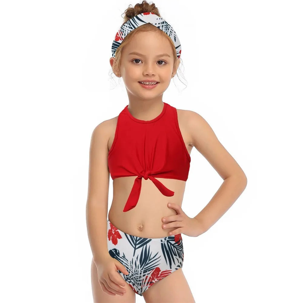 Nylon parent-child swimwear set in leopard print with matching adult and child sizes