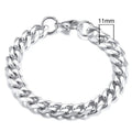 Gold six-sided Cuban link metal bracelet shown in various widths and colour options.