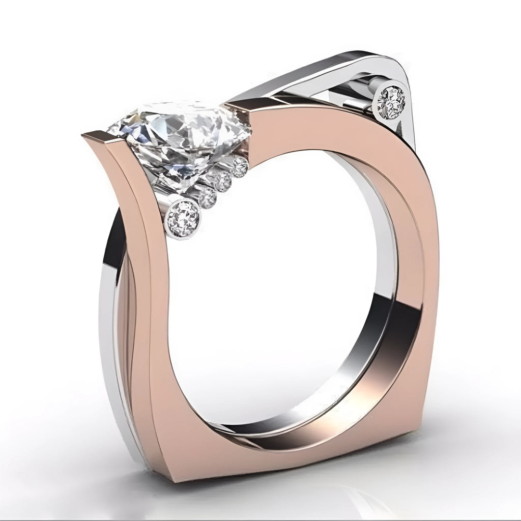 Rose gold geometric women's ring with zircon stone inlay on alloy band