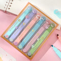 Cat's Paw fluorescent marking pen set showing six pens with oblique heads in a plastic box.