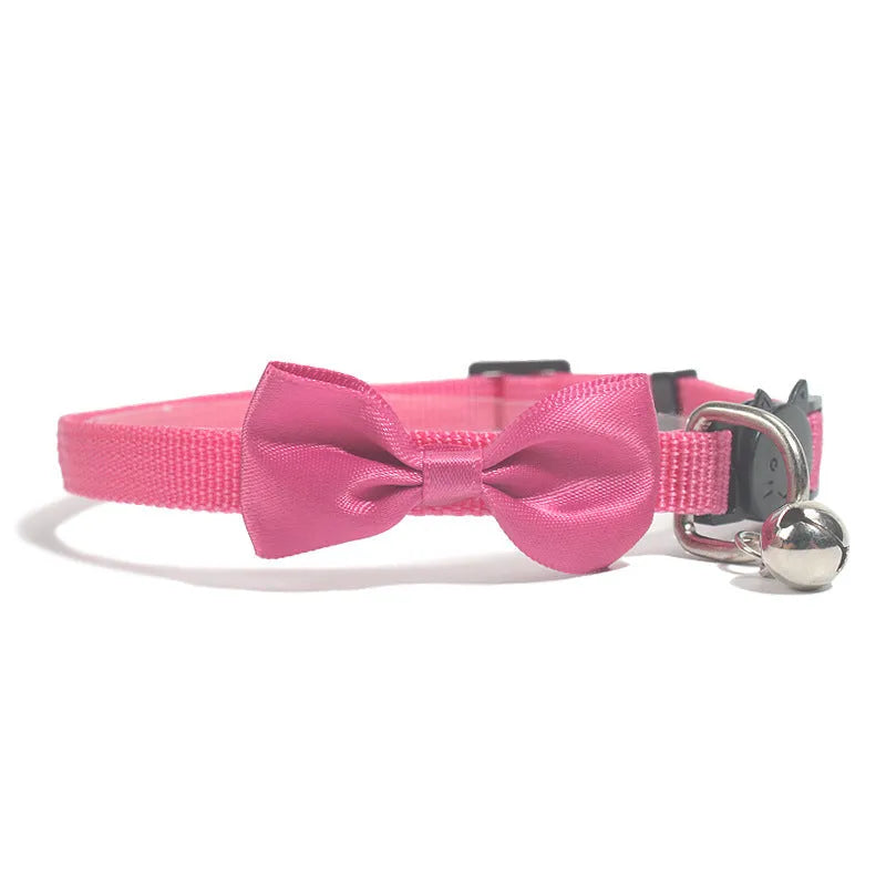 Striped adjustable nylon cat collar with bell in multiple bright colour options