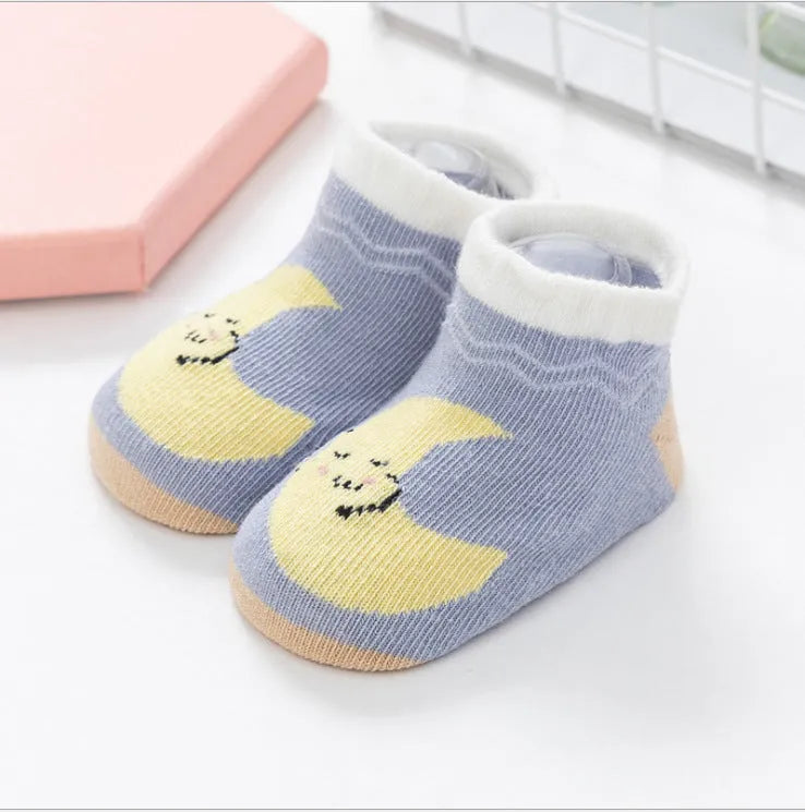 Baby combed cotton boat socks with stripes for 0-1 years old, yellow white cloud colour