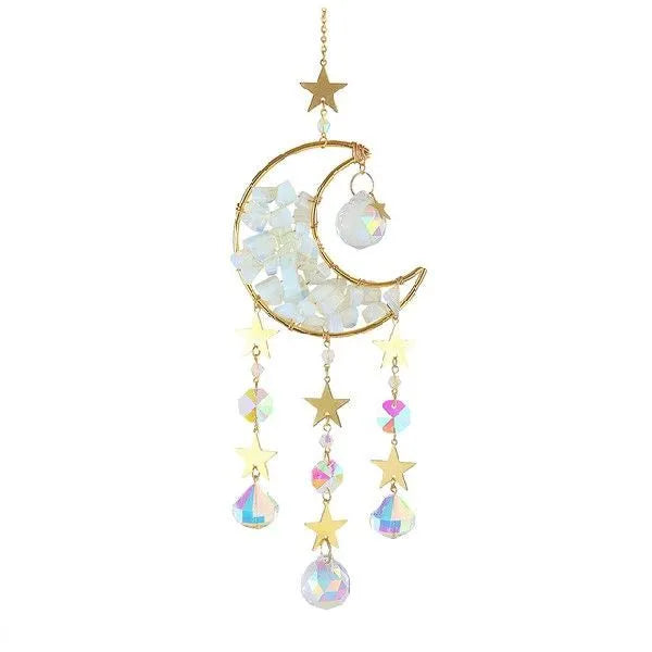K9 crystal moon car pendant on a metal chain in a choice of colours.
