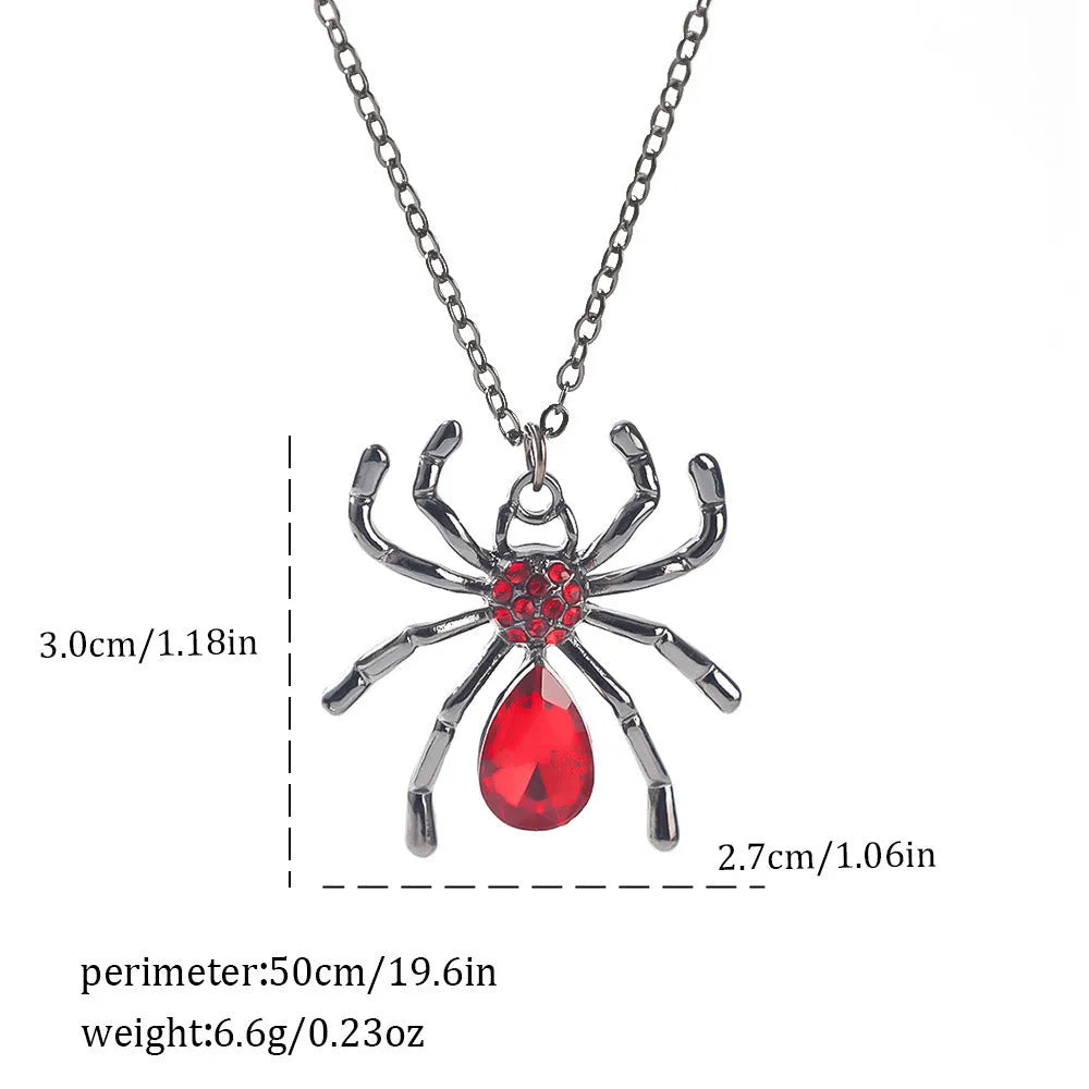 Dark style Halloween necklace with spider and bat pendant designs in electroplated zinc alloy