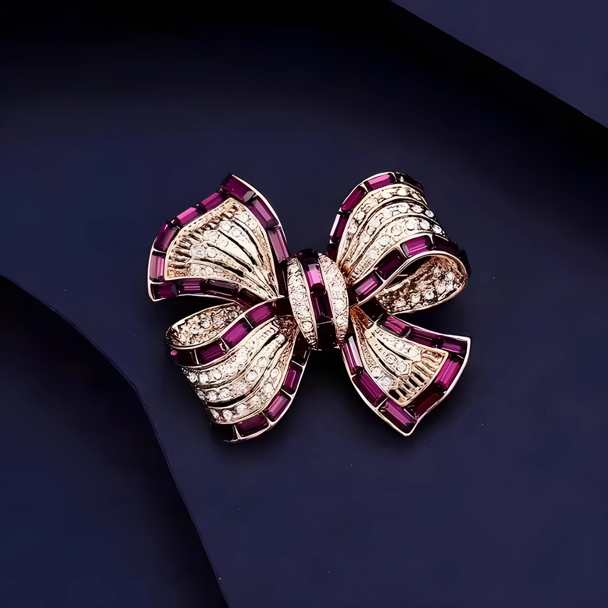 Alloy bow brooch in purplish red, blue, and purple colours for women
