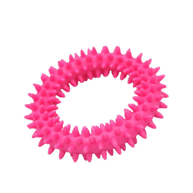 Blue spiky TPR circle ring dog chew toy for dental cleaning and bite training