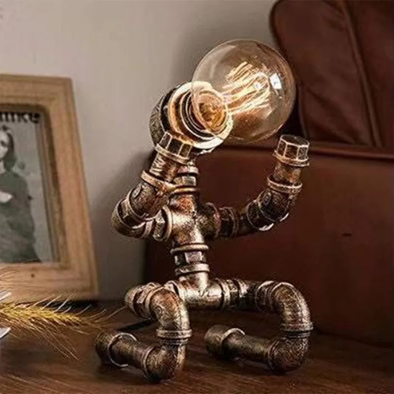 Industrial retro style table lamp made from iron pipes in retro colour with multiple design variations