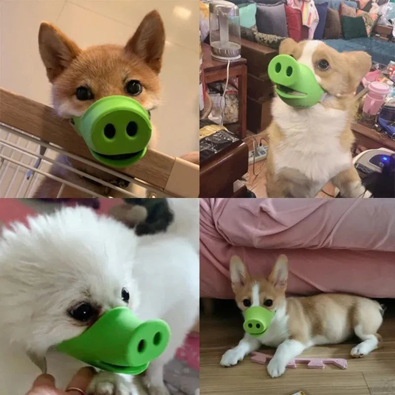 Dog anti-bite mouth cover made of silicone in green and blue, large and small sizes for long mouths and pet pigs