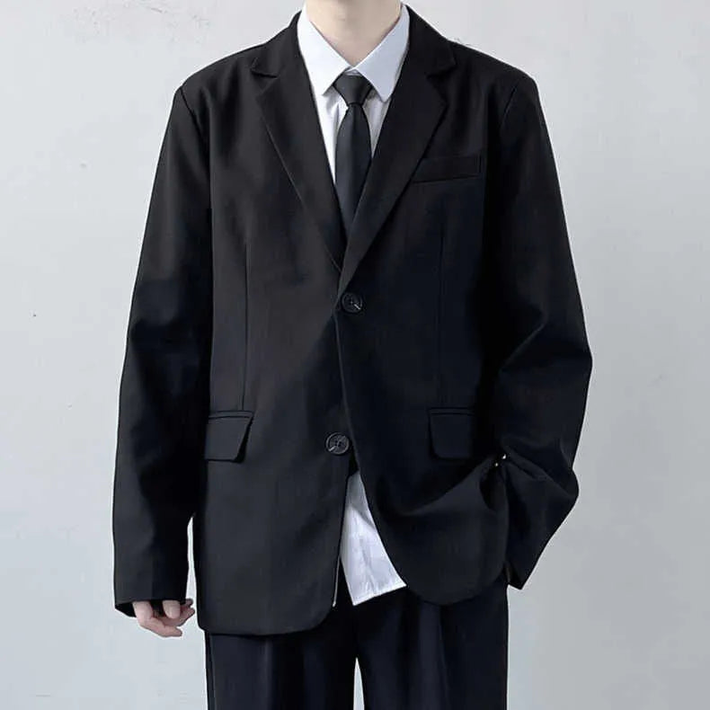 Plus size men's suit jacket set with trousers, shirt and tie in college style loose fit
