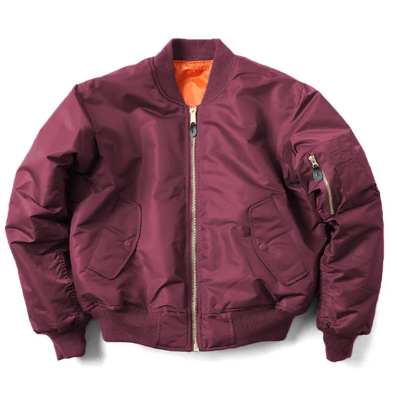 Men's olive green loose-fit cotton-padded pilot jacket with a zip front and workwear styling.
