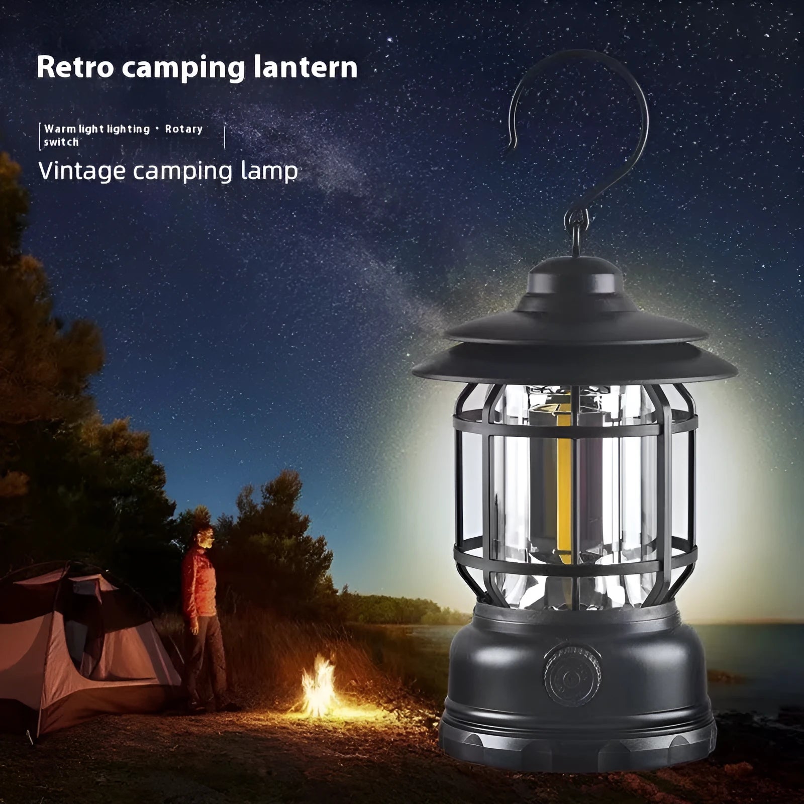 Portable camping head lamp lantern in dark green, black, and red colour options with super bright LED light.