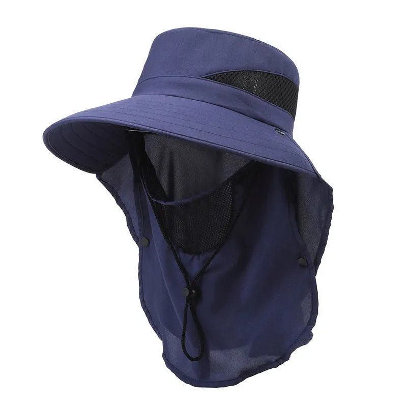 Men's big brim polyester fishing hat in army green colour on a neutral background.