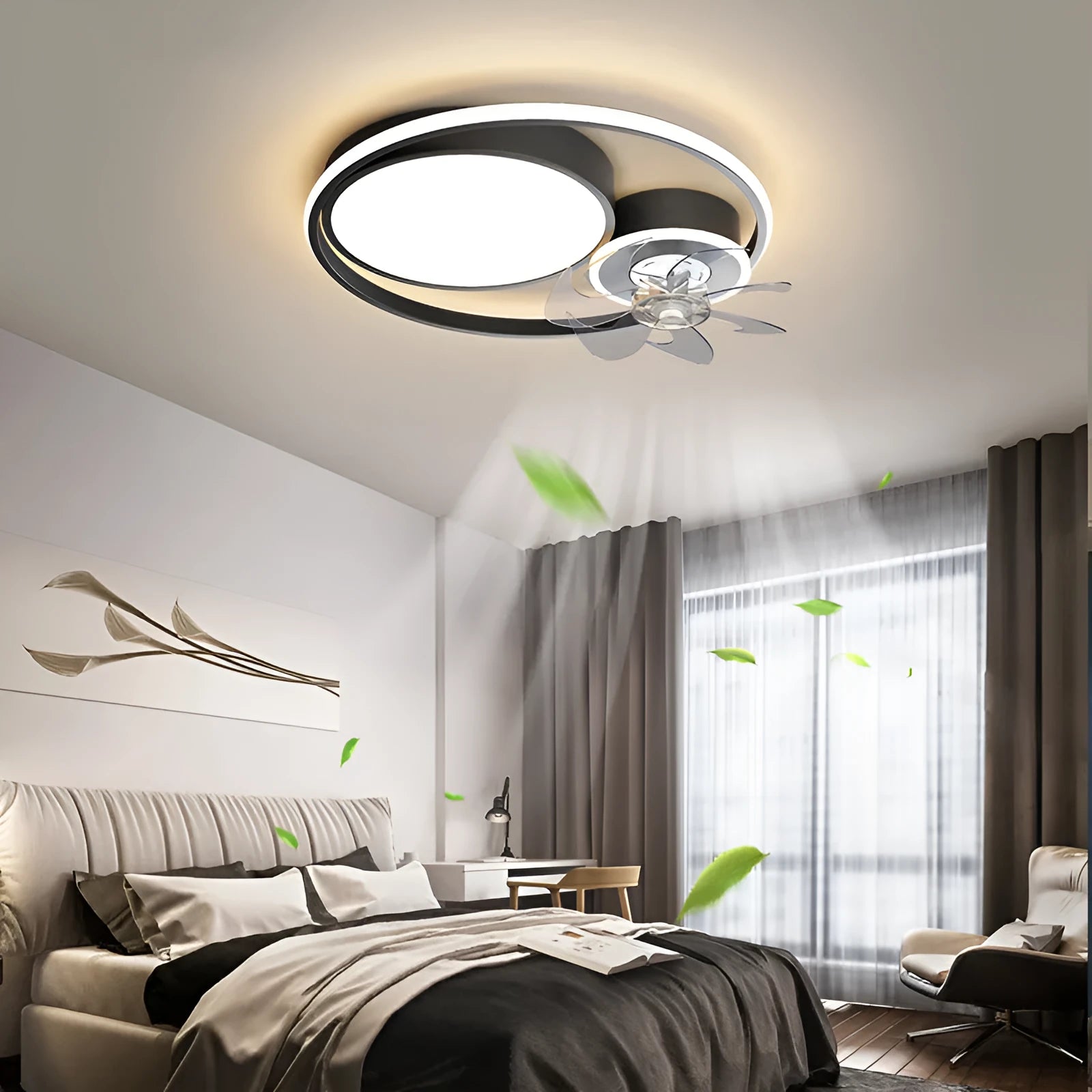Nordic-style overhead fan light with 48cm metal blades and integrated lighting fixture