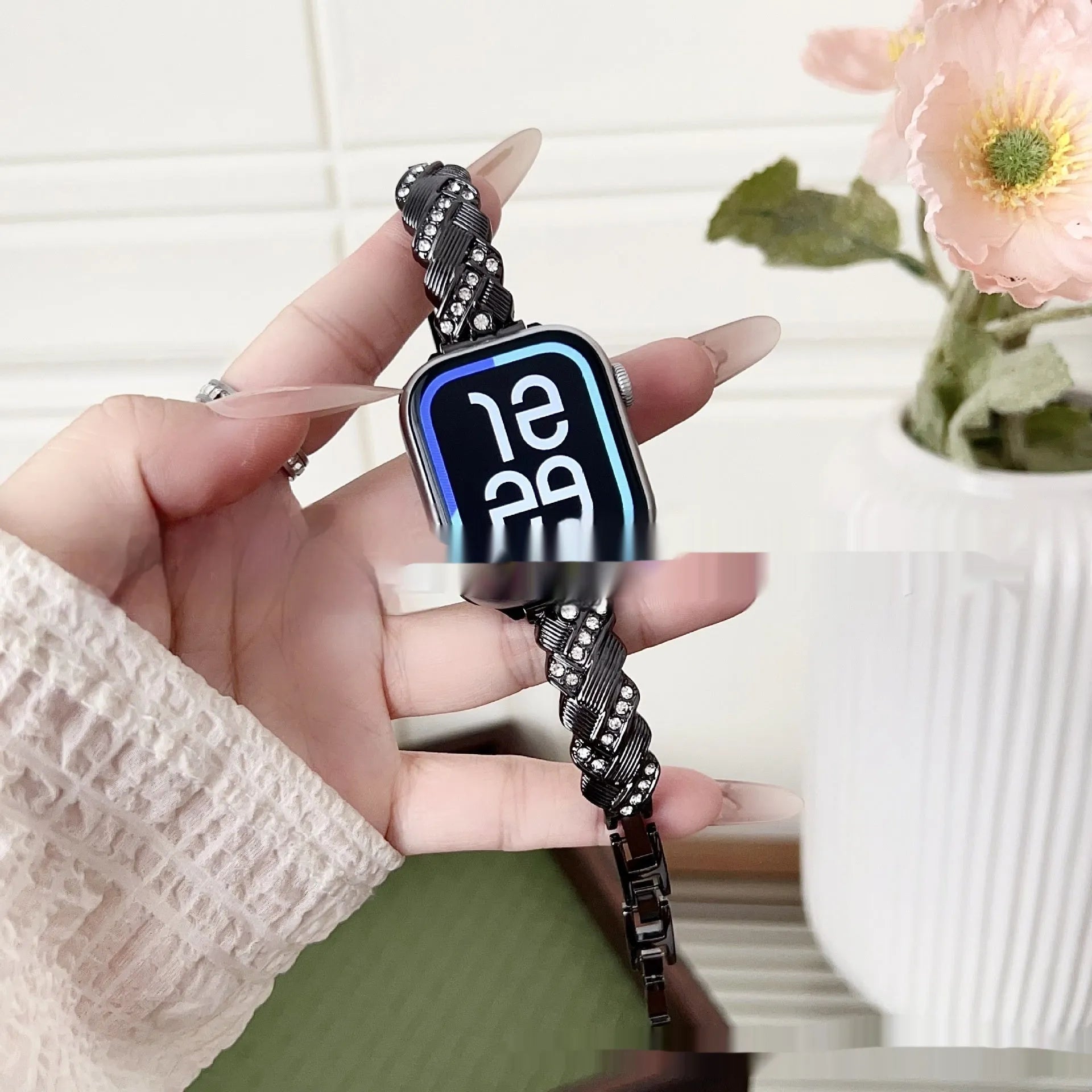 Zinc alloy twist diamond watchband strap in multiple colours for Apple Watch.
