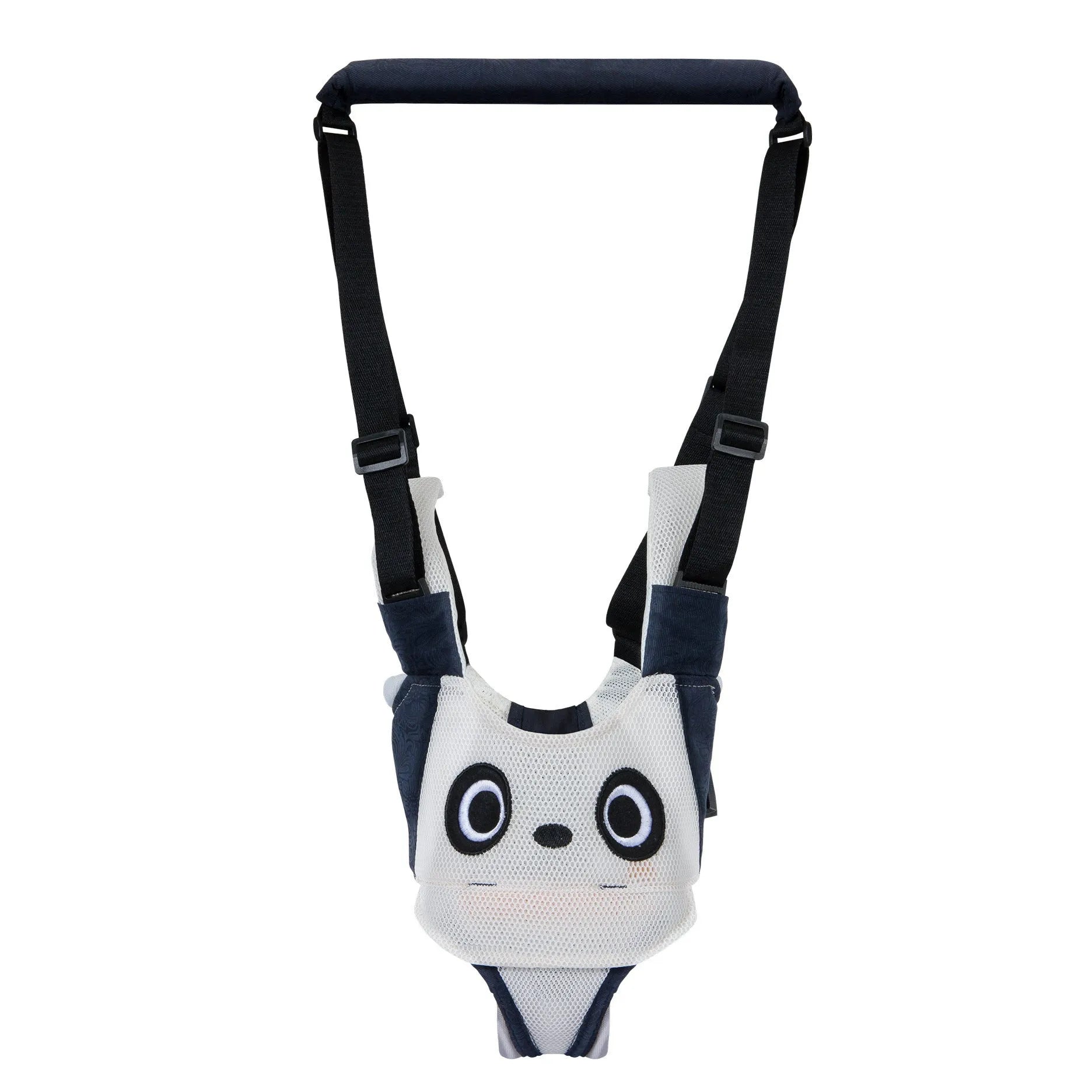 Baby walking harness belt with adjustable straps and removable crotch support in blue colour