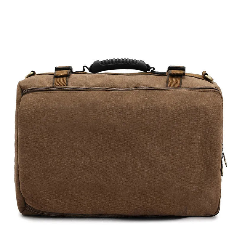 Canvas men backpack with computer pocket, side pocket, and three shoulder straps