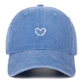 Cotton baseball cap with embroidered red love heart on front, shown in grey.