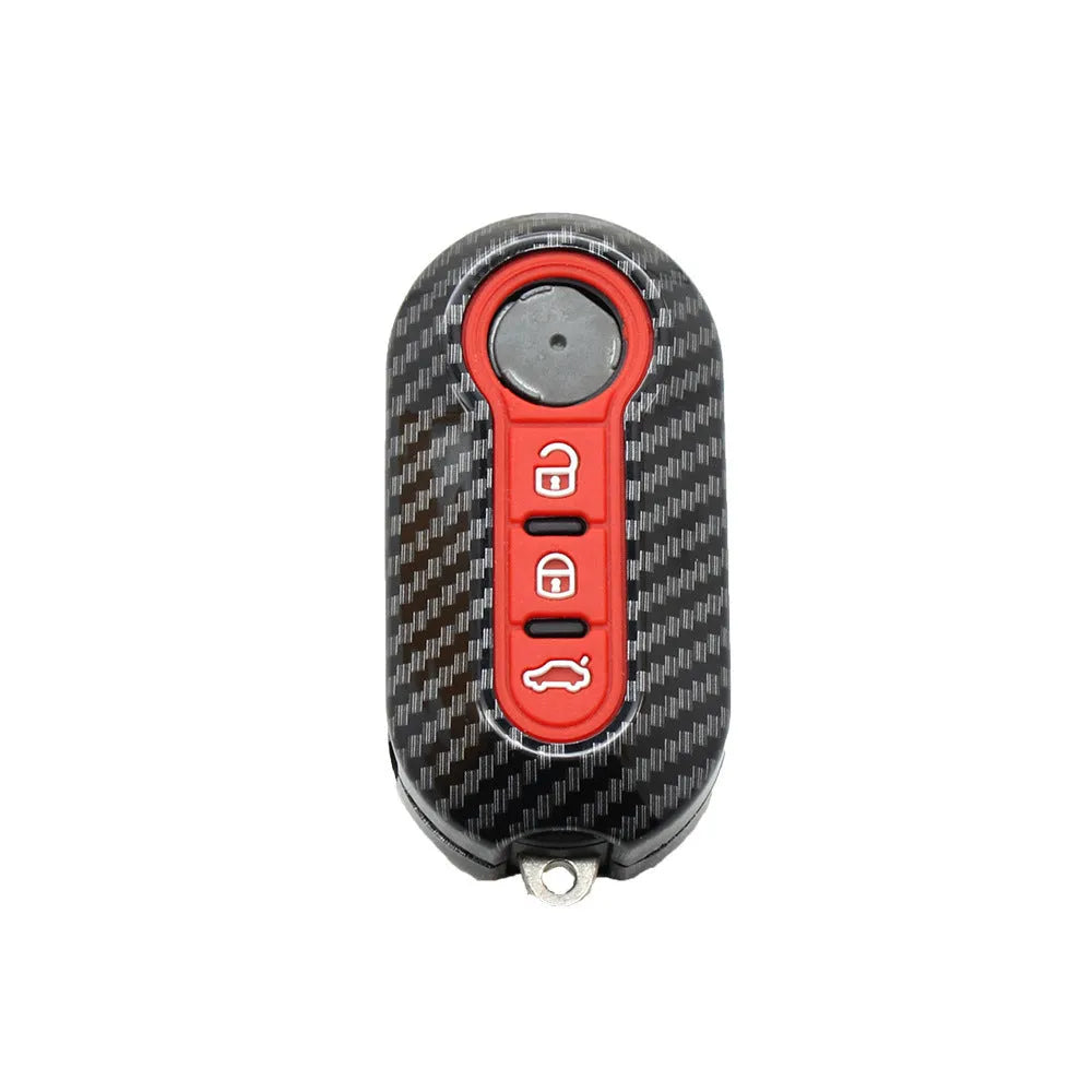 Fiat 500 Boyue Ottimo Viaggio ABS key case with carbon fibre pattern in black, red and dark blue colours