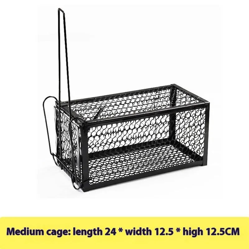 Automatic humane live-catch mouse trap in metal and plastic, shown in small, medium, and large sizes.