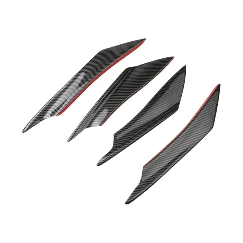 Set of four ABS plastic automotive bumper blade spoilers in carbon fibre finish