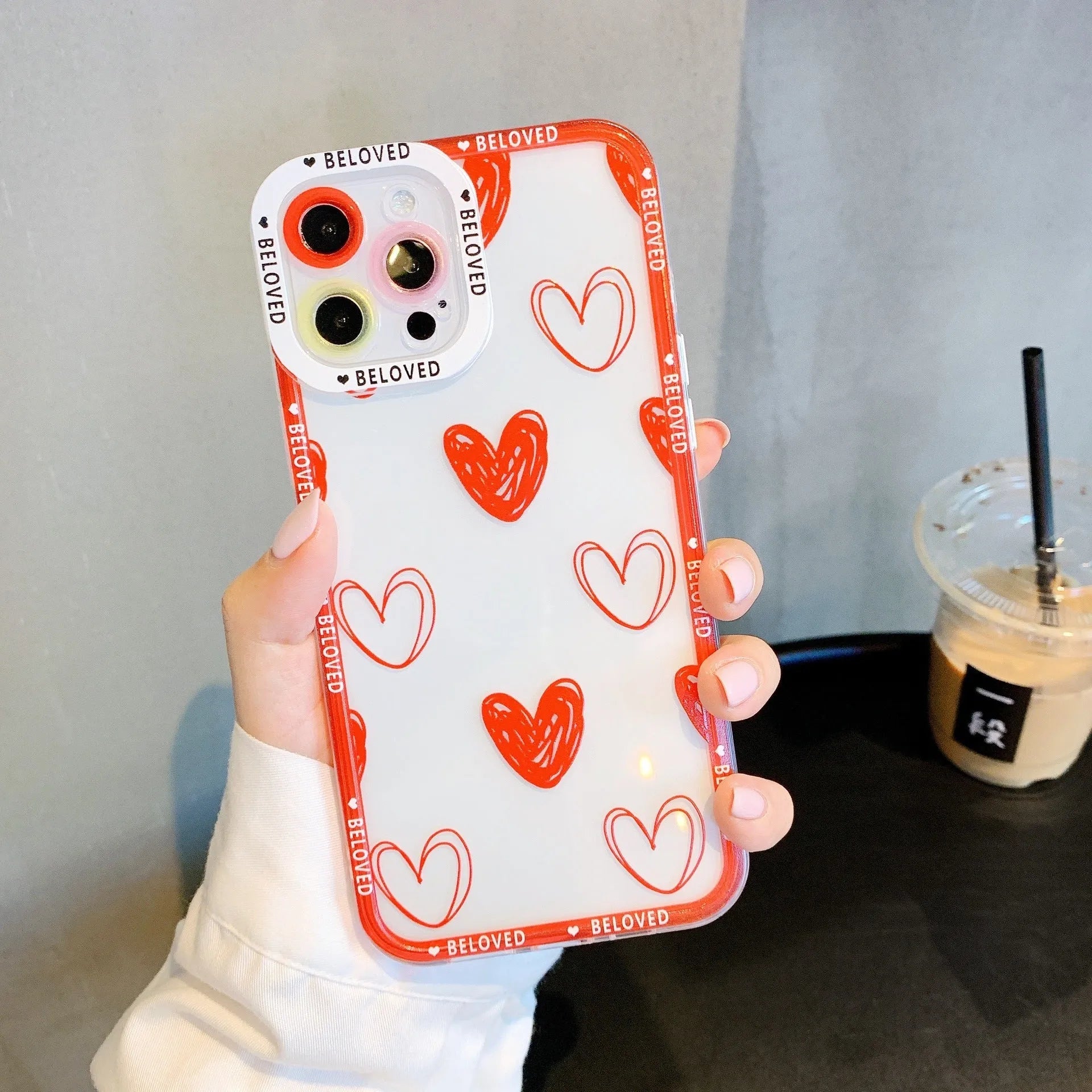 Pink and red love heart angel eyes design TPU back cover case for Apple iPhone.
