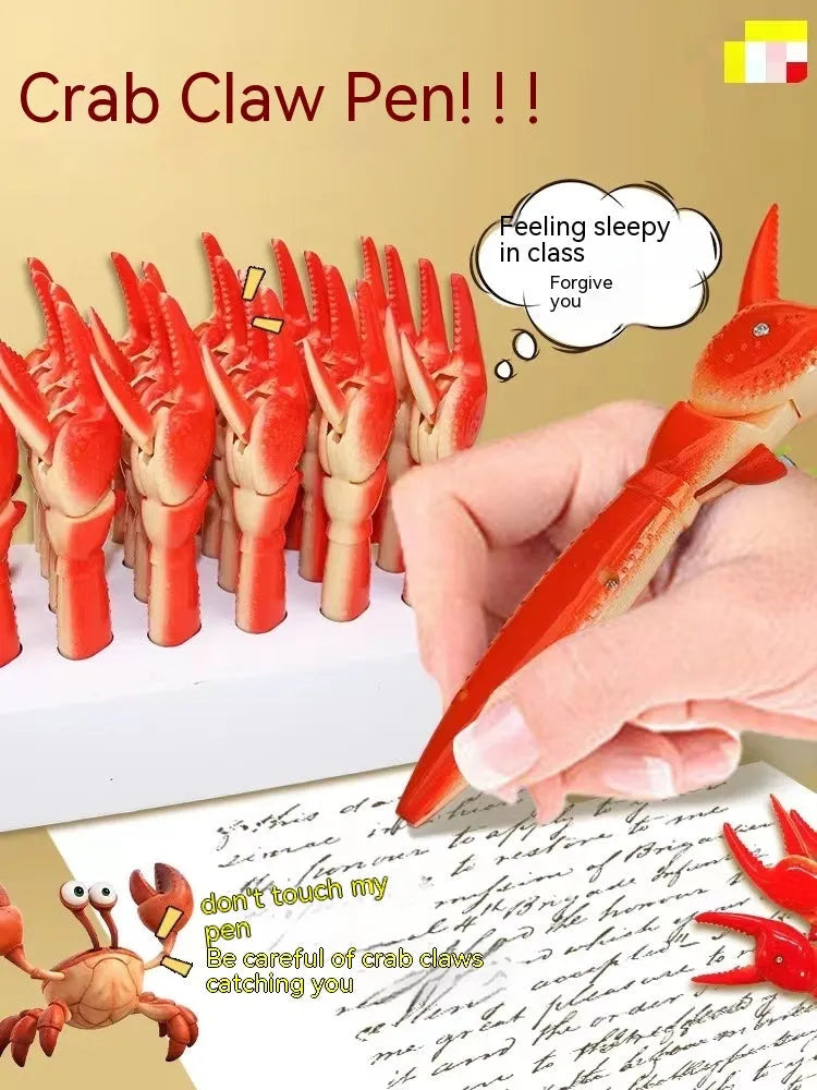 Crab-shaped ballpoint pen with pressing can clip mechanism and personalised crab design