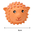 Orange and yellow spiky latex dog toys shaped like lamb and monkey with teeth cleaning texture