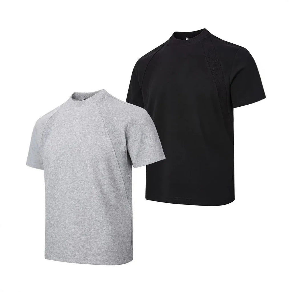 Men's air layer stitching short sleeve top in black loose fit casual wear