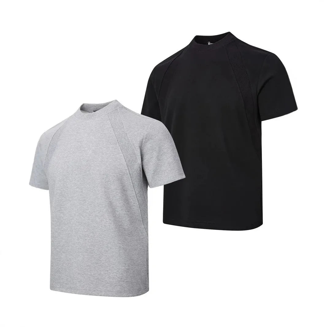 Men's air layer stitching short sleeve top in black loose fit casual wear