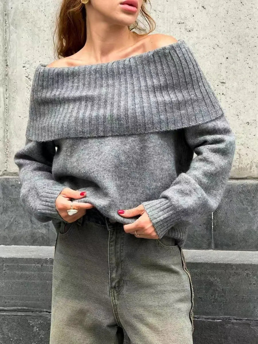 Acrylic off-the-shoulder sweater with 3D pattern effect in grey colour