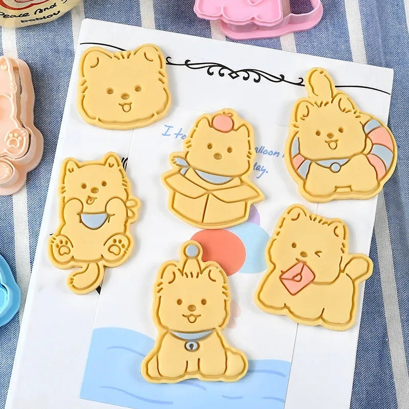 Plastic cartoon biscuit mould for 3D puppy-shaped treats with seven decorative designs