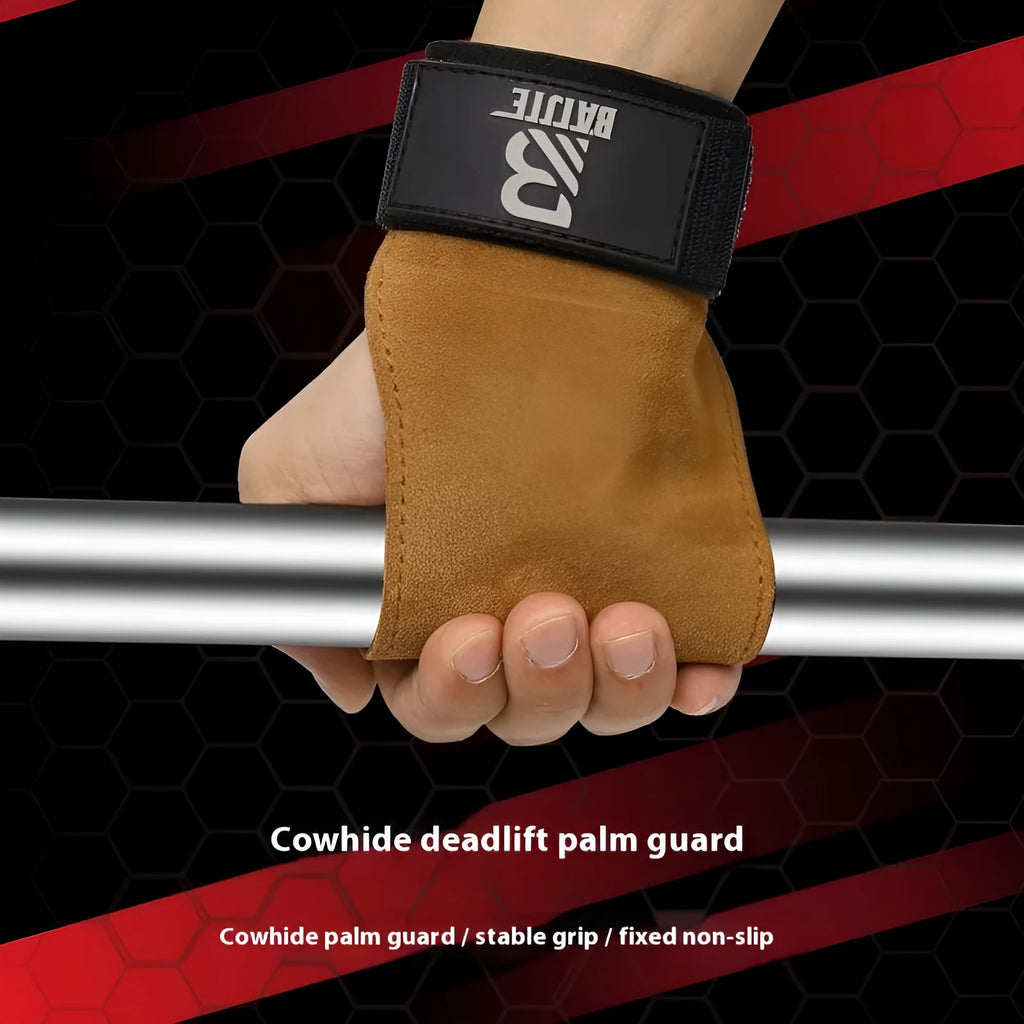 Brown fitness wrist protector and grip strength bands for pull-up and weightlifting training.