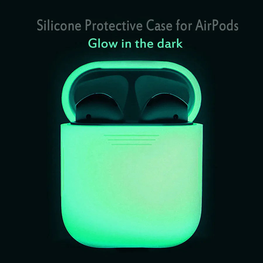 Luminous solid colour silicone flip-top protective case for Apple AirPods earphones.