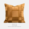Square woven chenille pillow cushion in beige colour on a grey sofa, 50cm by 50cm size.
