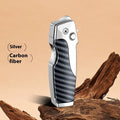 Metal folding outdoor lighter with integrated knife in a zinc alloy case, showing various colour options.