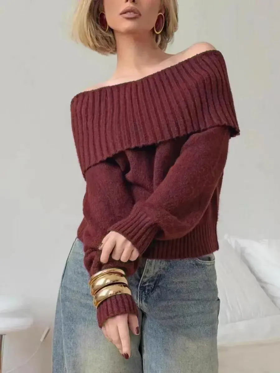 Acrylic off-the-shoulder sweater with 3D pattern effect in grey colour