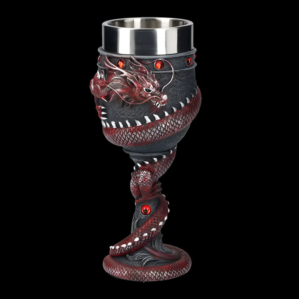 Chinese dragon design 3D relief red wine glass in stainless steel and resin with 200ml capacity