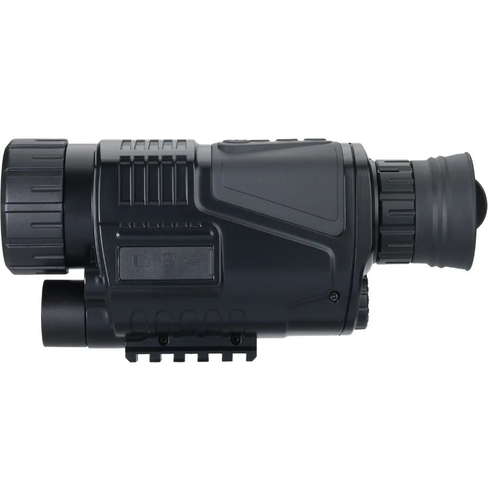 Black digital night vision telescope with rubber coating, 40mm lens, and included storage bag.