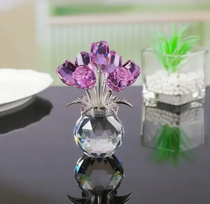 Geometric Chinese style K9 crystal rose ornament in seven colour options including red, blue, and golden yellow