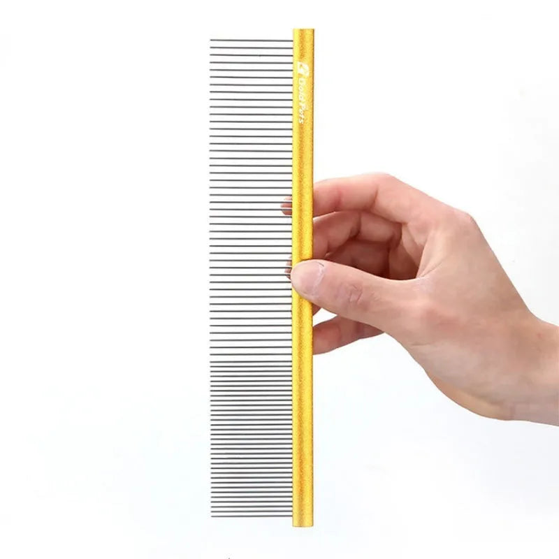 Double-sided stainless steel pet comb with 1mm fine teeth in blue option for dog and cat grooming