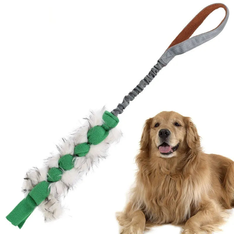 Green woven polyester cord teether pet toy for dogs with bends and hitches, size 24x12x8cm