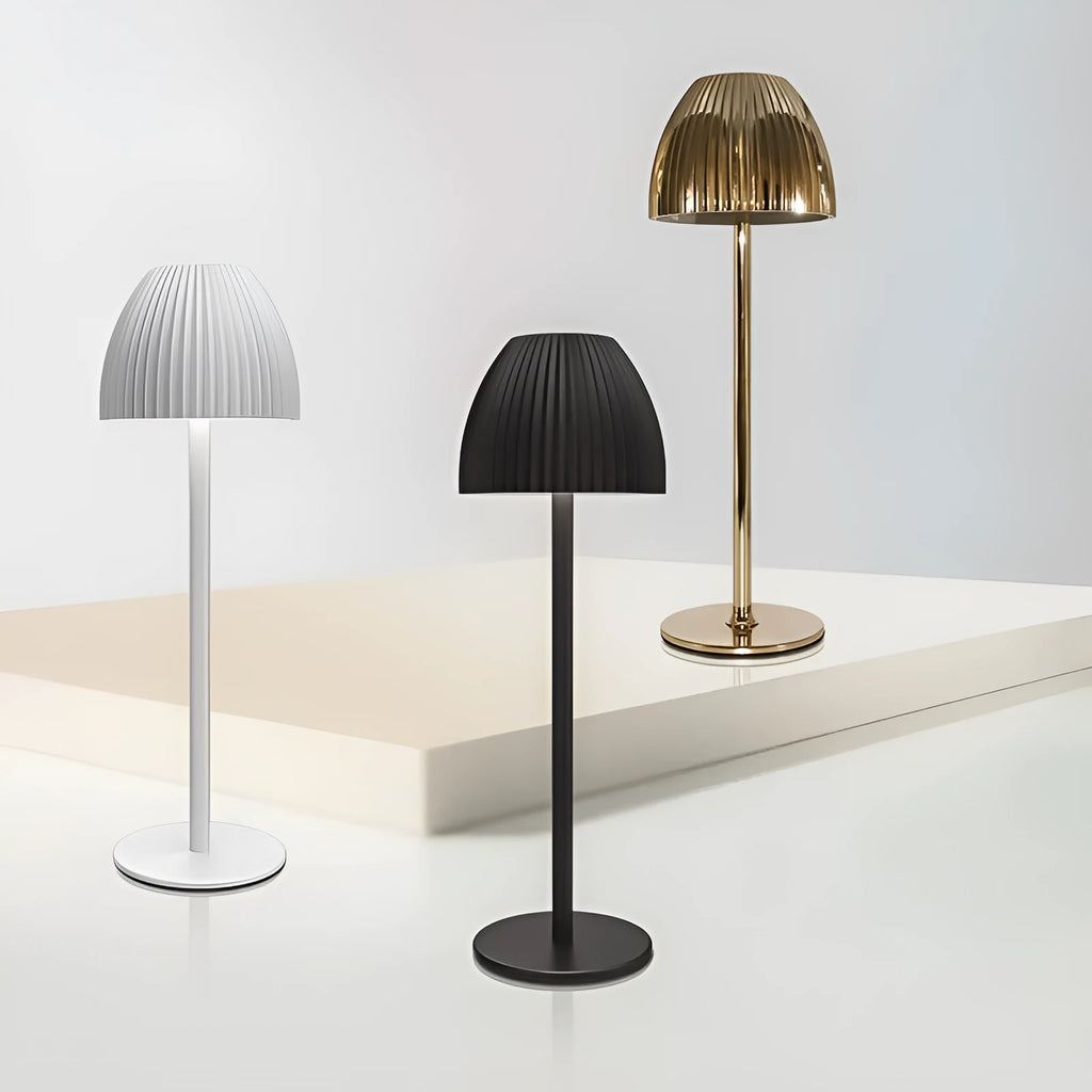 INS pattern dimmable night lamp with thin round base in black or white colour options